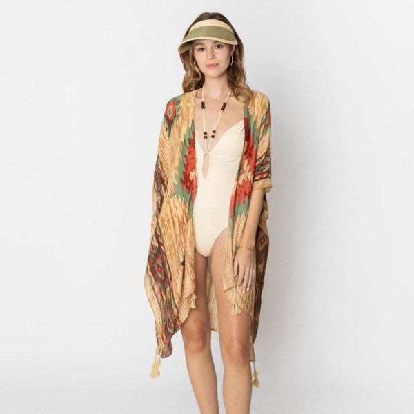 Do Everything In Love Aztec Print Kimono With Tassel Details - One Size Fits Most (0-14) - 100% Polyester