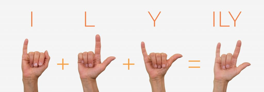 Step-by-step guide to forming the I-L-Y sign in American Sign Language, showing hand positions for I, L, and Y.